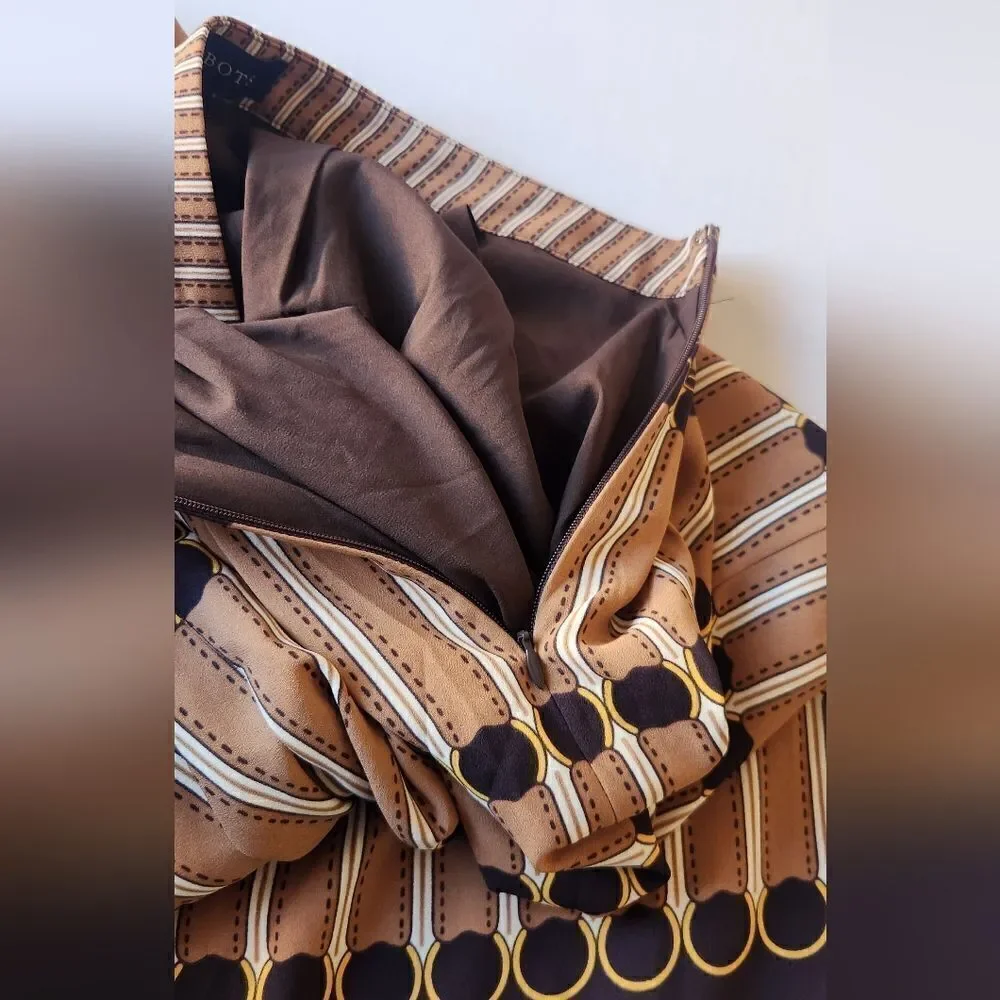 Talbots Brown Equestrian Stripe Pleated Midi Skirt Size 12_4